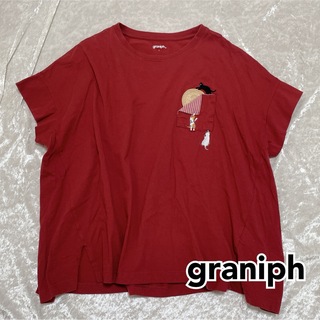 Design Tshirts Store graniph - 美品★グラニフ graniph 半袖 猫 刺繍 ポッケ クッキー アシメ ネコ