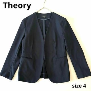 セオリー(theory)のTheory ノーカラージャケット 現行タグ ネイビー 4 大きいサイズ 濃紺(ノーカラージャケット)