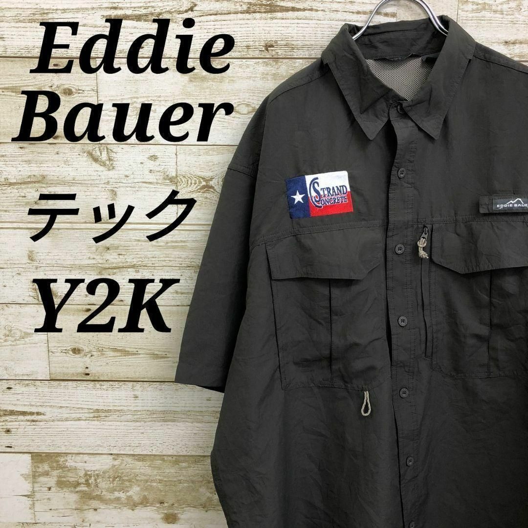 Eddie Bauer(エディーバウアー)の【k4757】USA古着エディーバウアー刺繍ロゴテック系Y2K半袖ビッグシャツ メンズのトップス(シャツ)の商品写真