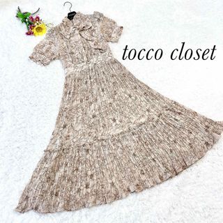 トッコクローゼット(TOCCO closet)のトッコクローゼット⭐️ボウタイリボンフラワープリーツ フリルワンピース Mピンク(ロングワンピース/マキシワンピース)