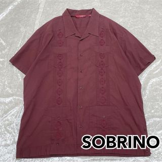 古着 希少カラー SOBRINO キューバシャツ 刺繍＆プリーツ ワインレッド(シャツ)