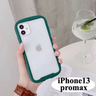 iPhone ケース 13promax クリア × 緑 シンプル 韓国 男女兼用