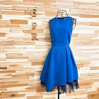 【フレイアイディー】フリル スカート ノースリーブ ドレス ワンピース 青×紺