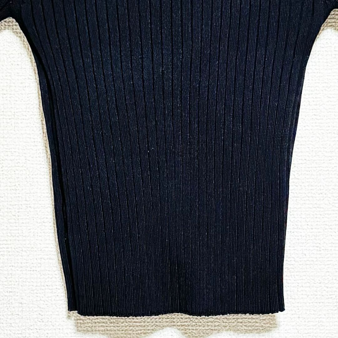 rienda(リエンダ)のrienda リエンダ　セーター　半袖　黒　ニット　ワイドリブ　ハイネック レディースのトップス(ニット/セーター)の商品写真
