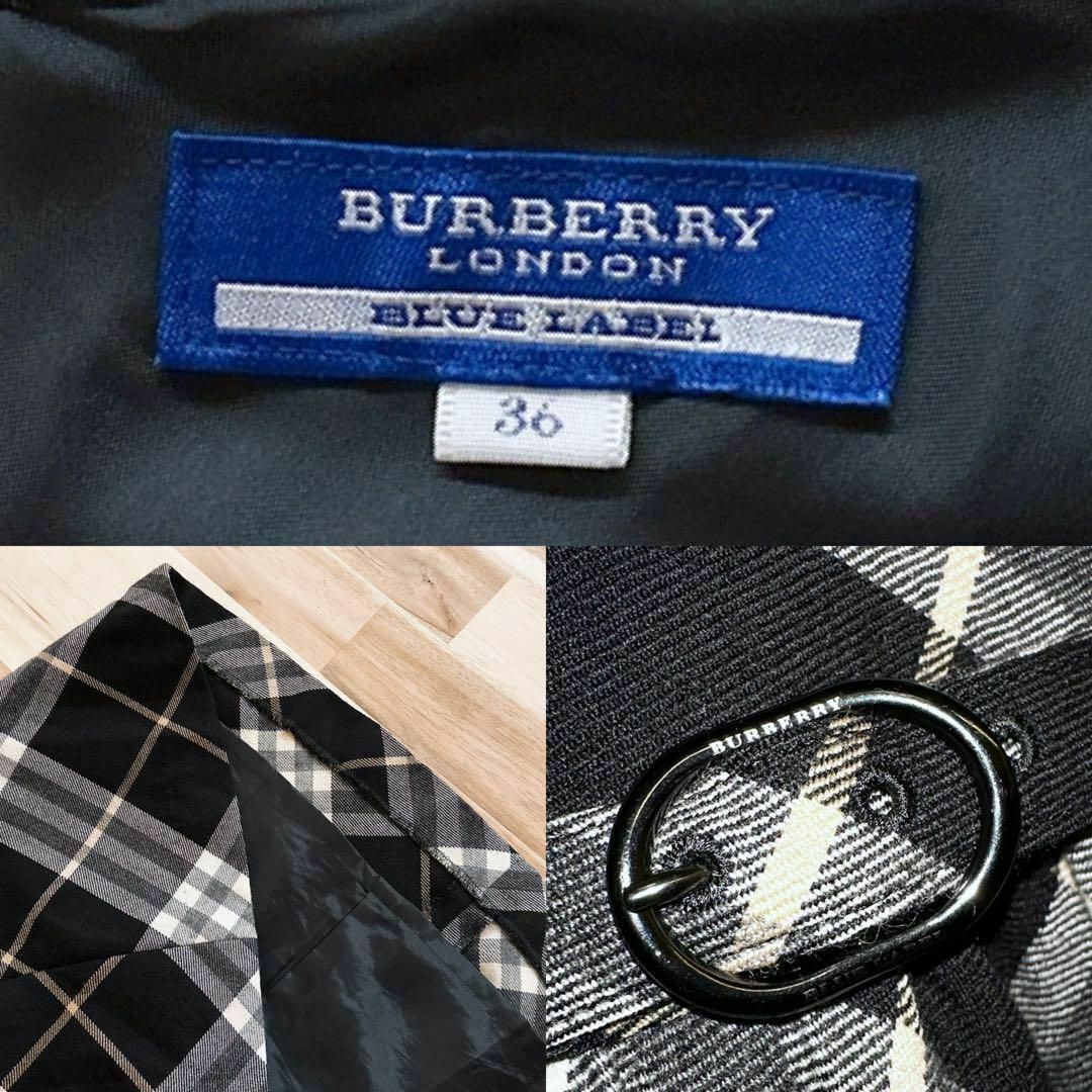 BURBERRY BLUE LABEL(バーバリーブルーレーベル)の【バーバリーブルーレーベル】チェック 総柄 ノースリーブ ワンピース 黒×グレー レディースのワンピース(ひざ丈ワンピース)の商品写真