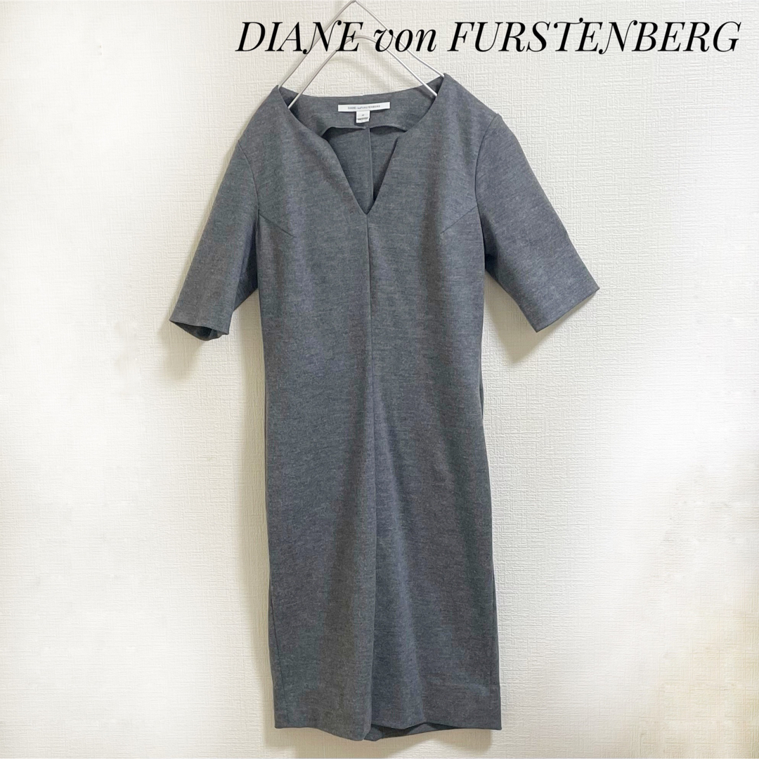 DIANE von FURSTENBERG(ダイアンフォンファステンバーグ)のダイアンフォンファステンバーグ　ワンピース　グレー　ストレッチ　シンプル　半袖 レディースのワンピース(ひざ丈ワンピース)の商品写真