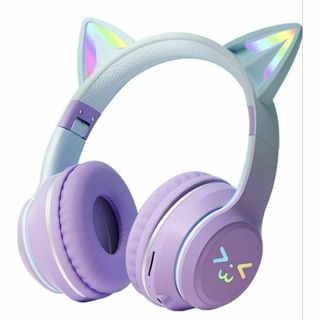 猫耳 ヘッドホン パープル ヘッドセット ゲーミング 最強 Bluetooth(ヘッドフォン/イヤフォン)