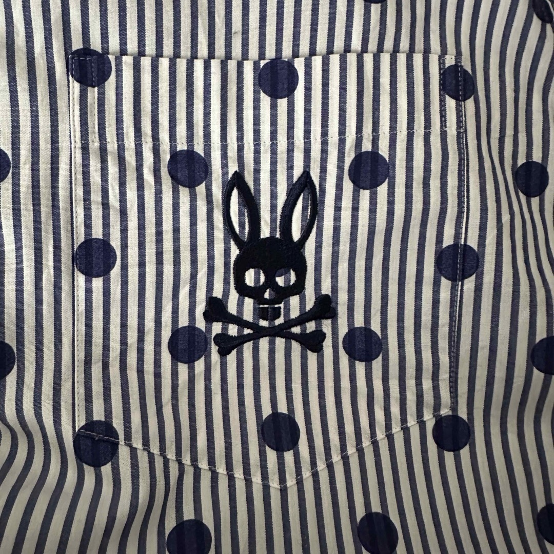 Psycho Bunny(サイコバニー)のPsycho Bunny ストライプ ドット シャツ ネイビー ブルー メンズのトップス(シャツ)の商品写真