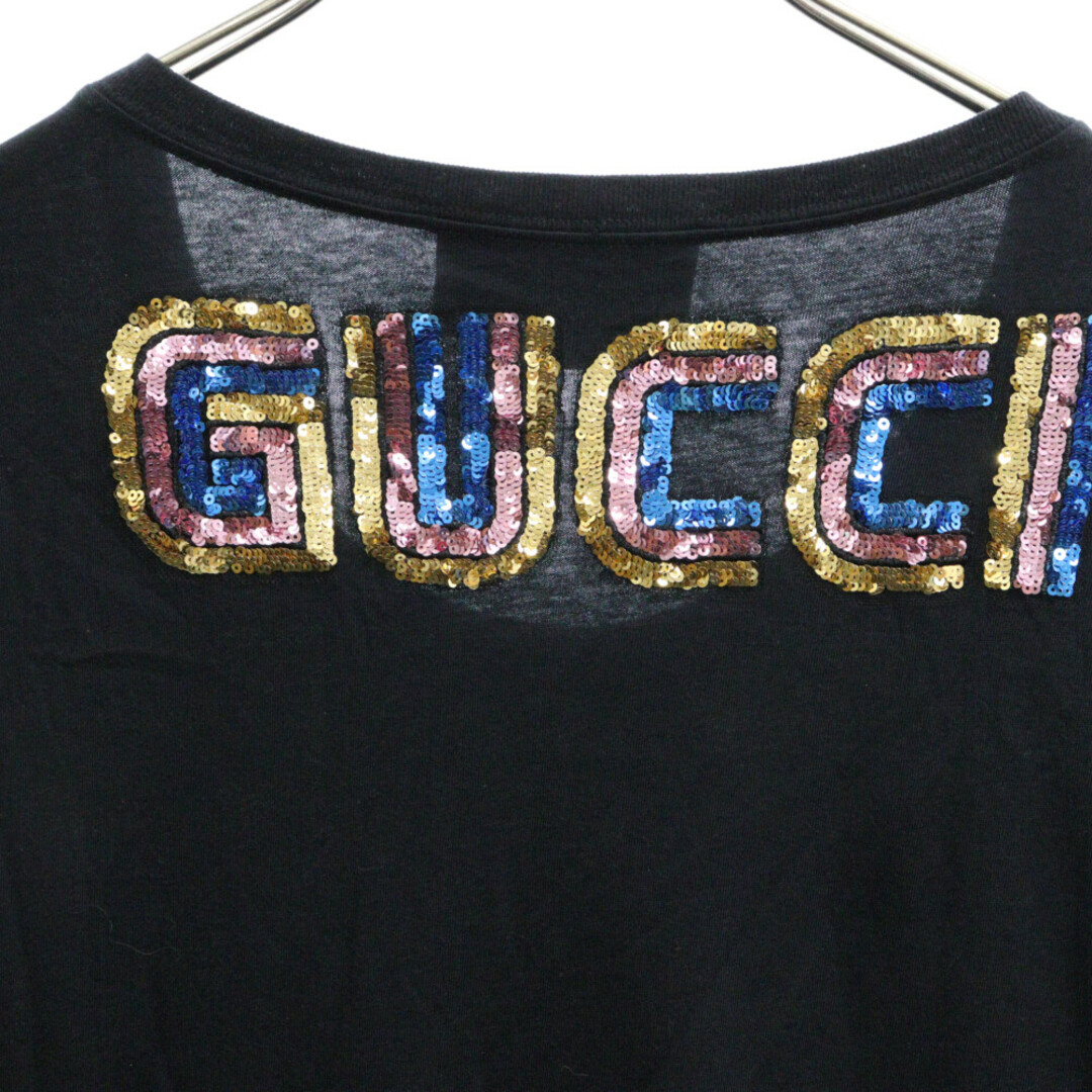 Gucci(グッチ)のGUCCI グッチ ブルドック スパンコール装飾 クルーネック半袖Tシャツ ブラック 492347 X9Y39 メンズのトップス(Tシャツ/カットソー(半袖/袖なし))の商品写真