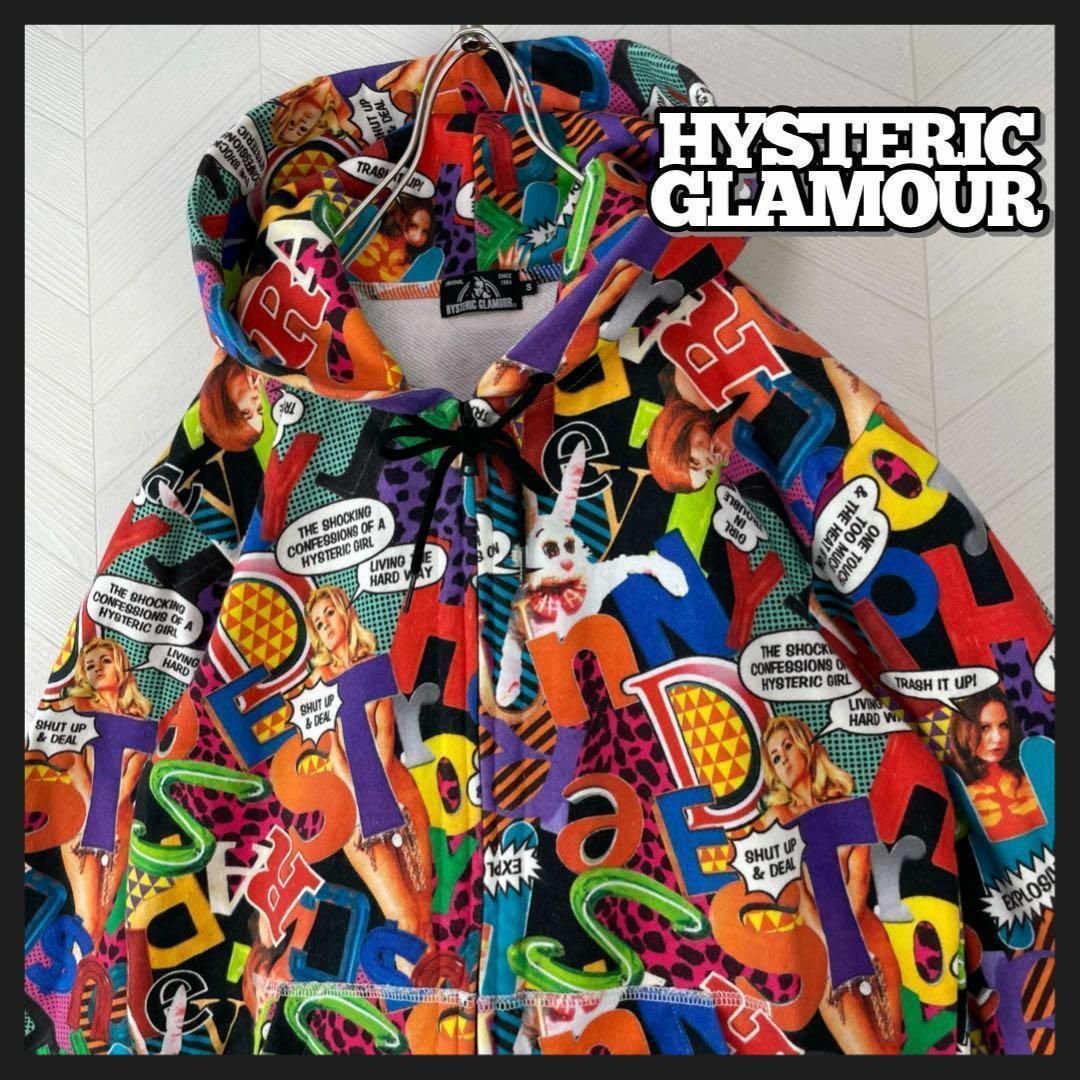 HYSTERIC GLAMOUR(ヒステリックグラマー)の美品 激レア ヒステリックグラマー ジップ パーカー 総柄 バニーエンジェルス メンズのトップス(パーカー)の商品写真