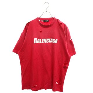 バレンシアガ(Balenciaga)のBALENCIAGA バレンシアガ 21SS Caps Destroyed Flatground Tee デストロイフラットグラウンドTシャツ 半袖カットソー ダメージ加工 651795 TKVB8 レッド(Tシャツ/カットソー(半袖/袖なし))