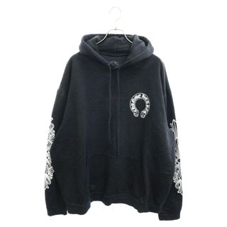 クロムハーツ(Chrome Hearts)のCHROME HEARTS クロムハーツ Horseshoe Pullover Hoodie 袖CHクロスプリントホースシュープルオーバーフーディ パーカー ブラック(パーカー)