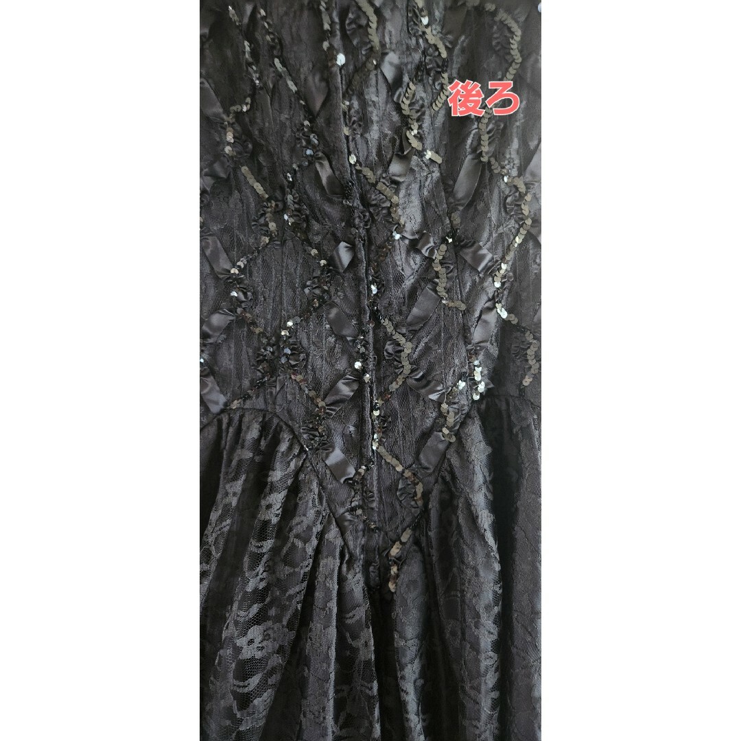 美品　USA製　ボリュームあるフォーマルドレス　黒スパンコール　リボン　舞台 レディースのフォーマル/ドレス(ミディアムドレス)の商品写真