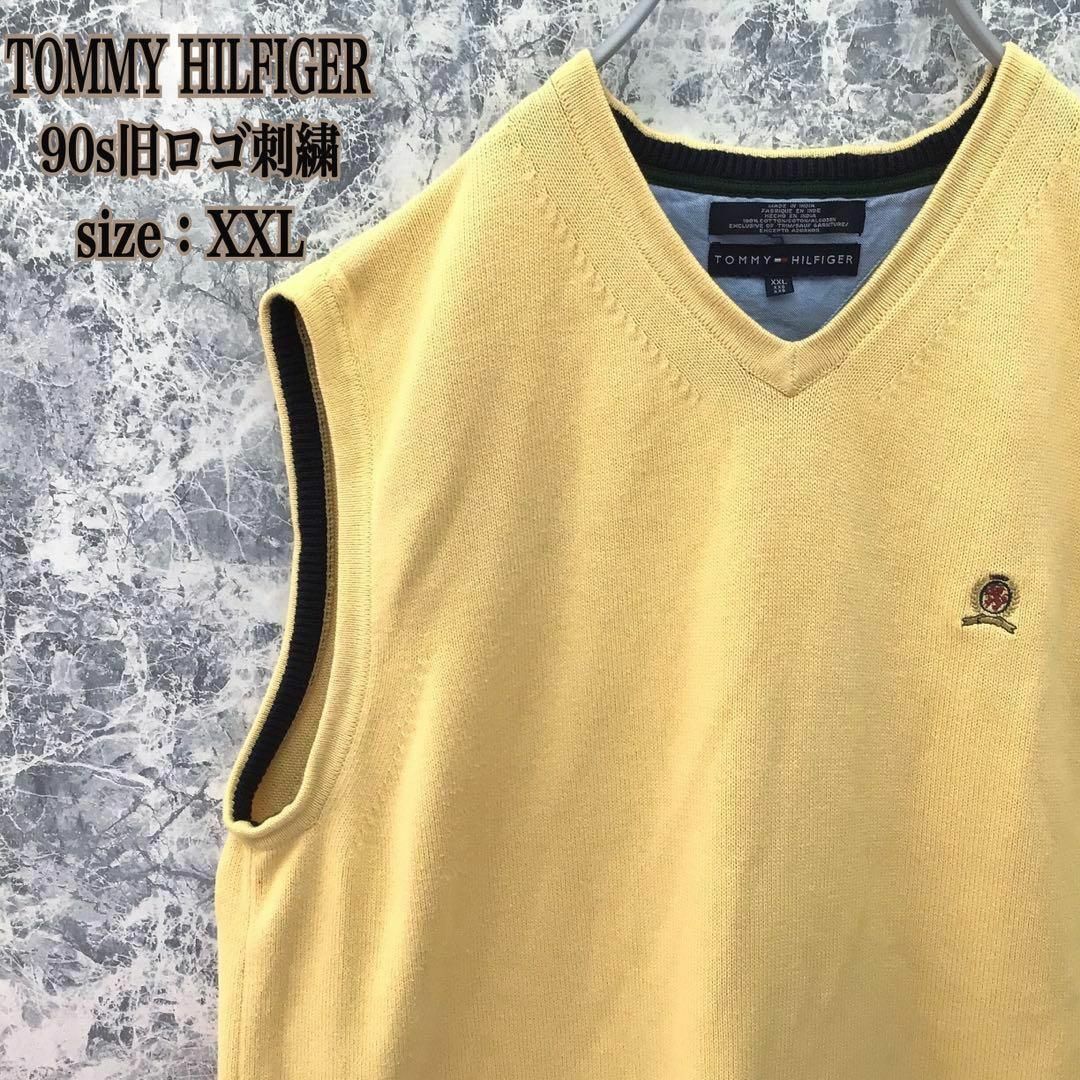 TOMMY HILFIGER(トミーヒルフィガー)のS287【大人気】US古着トミーヒルフィガー旧ブランド刺繍Vネックニットベスト メンズのトップス(ベスト)の商品写真