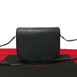 サンローラン(Saint Laurent)の極 美品 YVES SAINT LAURENT イヴ・サンローラン ロゴ エンボス レザー ミニ ショルダーバッグ ポシェット ネイビー レッド 33010(ショルダーバッグ)