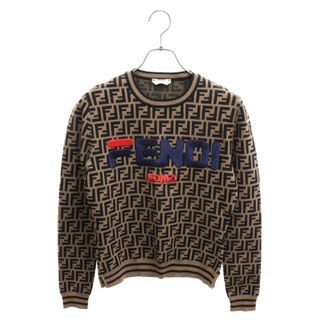 FENDI フェンディ 18AW ×FILA フィラ ズッカ柄 ロゴ刺繍 クルーネックスウェットトレーナー ブラウン FZY719 A5QL レディース