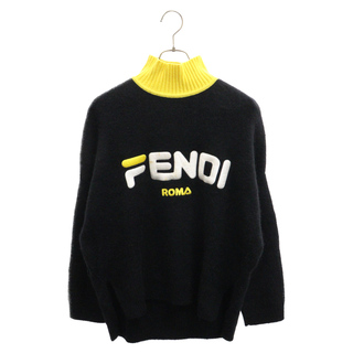 FENDI フェンディ ×FILA フィラ ロゴ刺繍 モヘア混 ハイネックニットセーター ブラック/イエロー FZY688 A5QH レディース