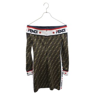 フェンディ(FENDI)のFENDI フェンディ ×FILA フィラ ズッカ柄 サイドロゴデザイン オフショルダー ミニドレスワンピース FD9866 A5VC ブラウン レディース(ひざ丈ワンピース)