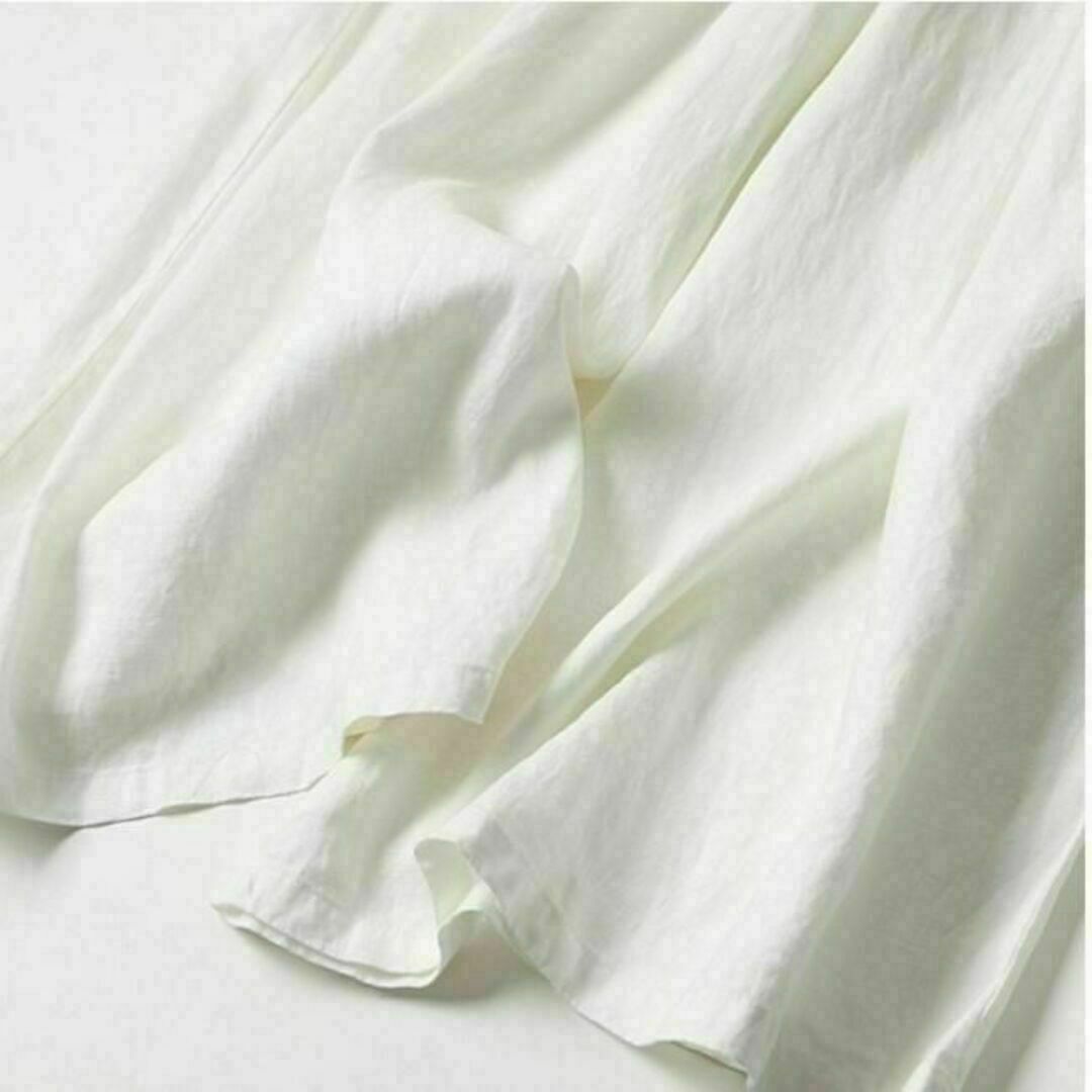 高品質綿麻 ワイドパンツ ハイウェスト リラックスゆったり ホワイト L レディースのパンツ(カジュアルパンツ)の商品写真