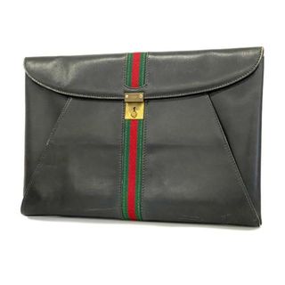 グッチ(Gucci)の【4ic2855】グッチ クラッチバッグ/シェリーライン/オールドグッチ/レザー/ブラック/ゴールド金具 【中古】 メンズ/レディース/ユニセックス(セカンドバッグ/クラッチバッグ)