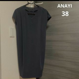 アナイ(ANAYI)のANAYI♥サイズ38　紺色　フレンチ袖ワンピース(ひざ丈ワンピース)