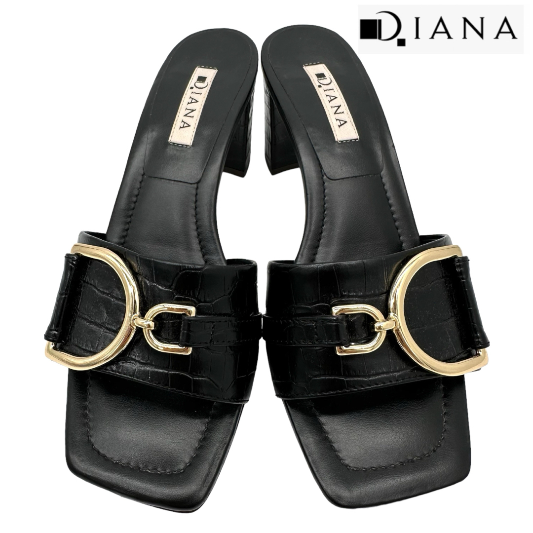 DIANA(ダイアナ)の〈美品〉DIANA ダイアナ【23cm】 スクエアトゥ サンダル 黒 レディースの靴/シューズ(サンダル)の商品写真