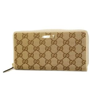 グッチ(Gucci)の【4ic3714-r】グッチ 長財布/GGキャンバス/307980/キャンバス/レザー/アイボリー/ブラウン/シャンパンゴールド金具 【中古】 レディース(財布)