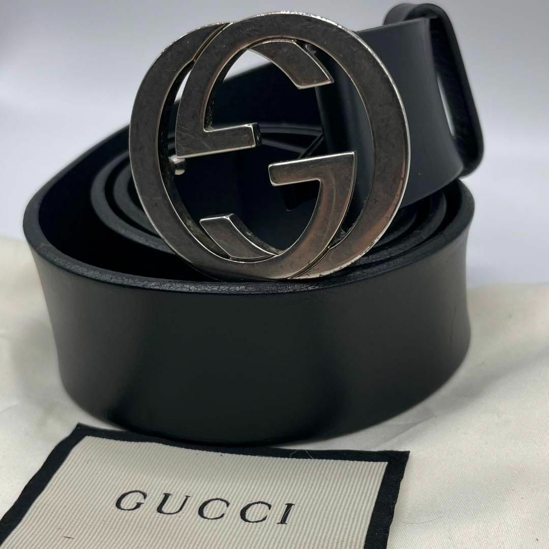 Gucci(グッチ)の①【人気】GUCCI ベルト インターロッキング ダブルG シルバー ブラック メンズのファッション小物(ベルト)の商品写真