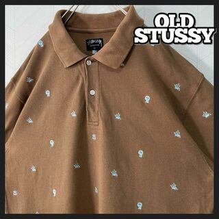 STUSSY - 00s OLD STUSSY ポロシャツ 総柄 刺繍 ロゴ スカル 王冠 L