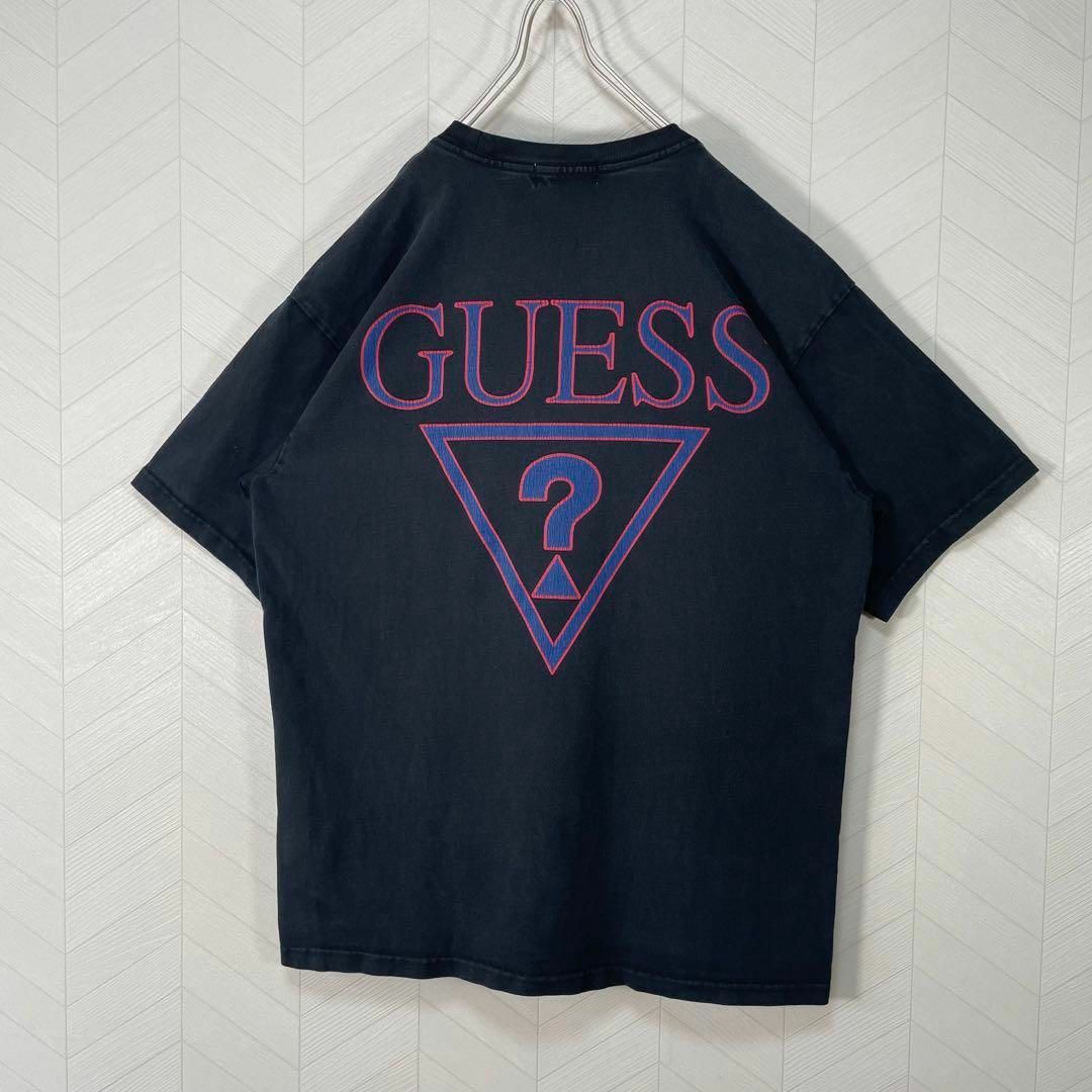 GUESS(ゲス)のOLD GUESS オーバーサイズ Tシャツ 両面 ゴツロゴ 墨黒 半袖 古着 メンズのトップス(Tシャツ/カットソー(半袖/袖なし))の商品写真