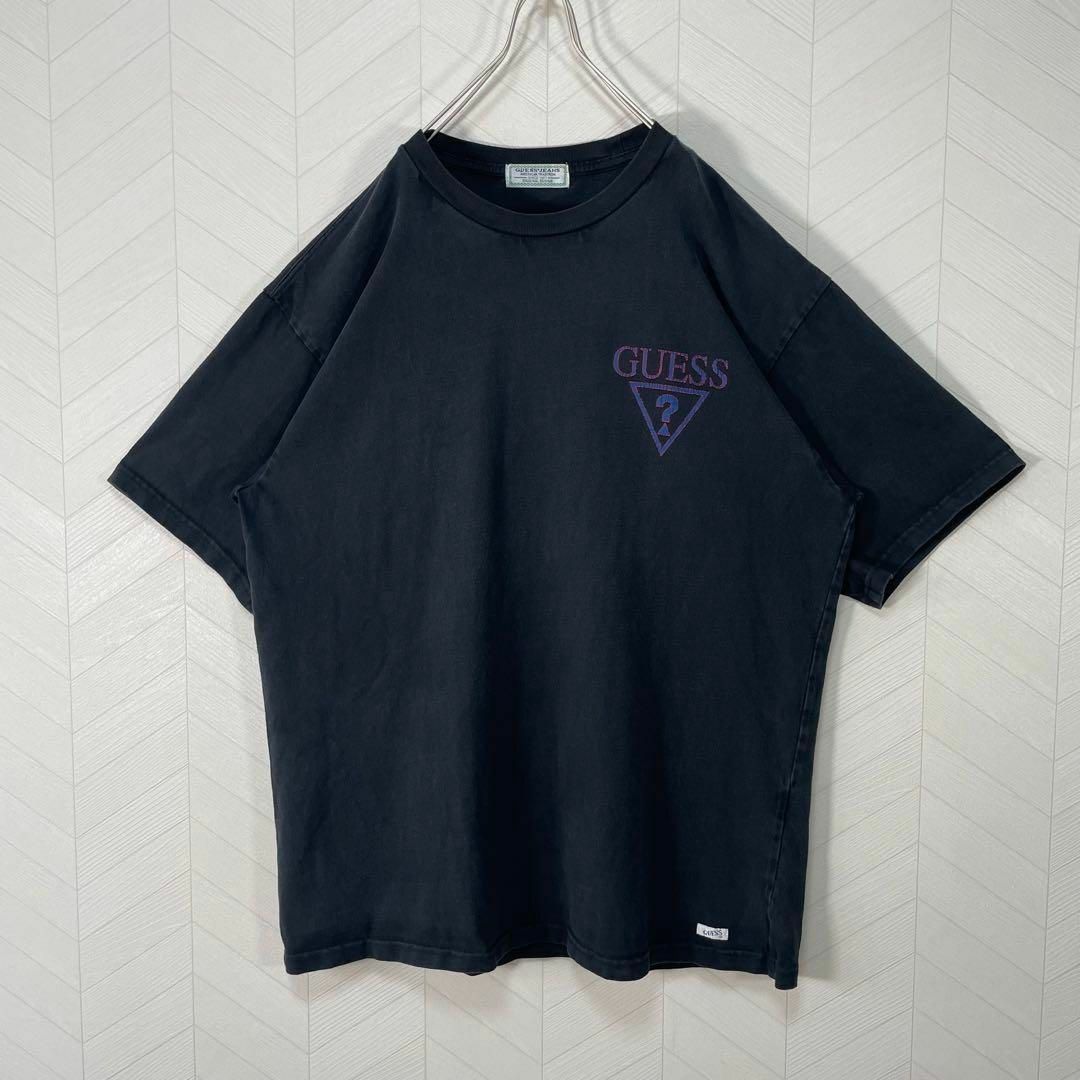 GUESS(ゲス)のOLD GUESS オーバーサイズ Tシャツ 両面 ゴツロゴ 墨黒 半袖 古着 メンズのトップス(Tシャツ/カットソー(半袖/袖なし))の商品写真