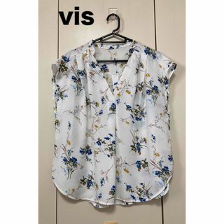 ヴィス(ViS)のvis ビス 花柄スキッパーブラウス Lサイズ オフホワイト 美品(シャツ/ブラウス(半袖/袖なし))