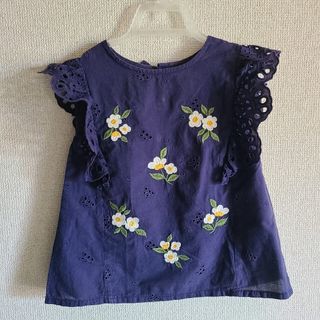 petit main - プティマイン　お花刺繍トップス　110