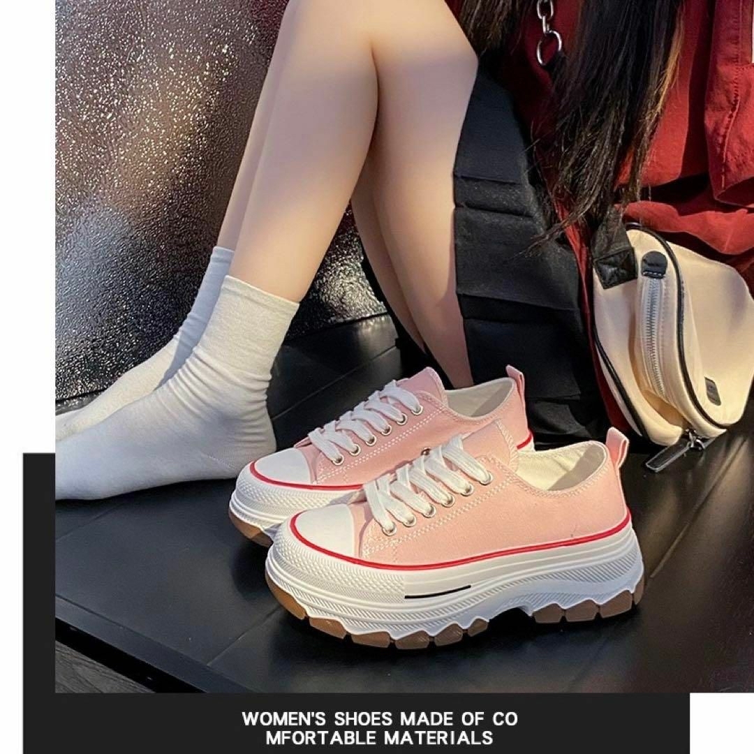 23cm ピンク 厚底スニーカー レディース キャンパスシューズ ダット レディースの靴/シューズ(スニーカー)の商品写真