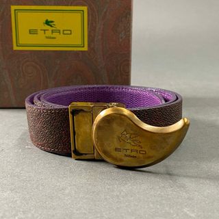 ETRO - 3e19 ETRO エトロ 回転式リバーシブル レザーベルト ユニセックス レッド系 パープル leather 箱付き