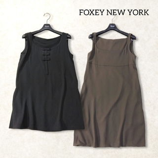 FOXEY NEW YORK - フォクシー ✿ 3way ノースリーブ チュニック ワンピース М ネイビー 茶