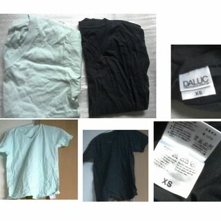 Vネック　シャツ　綿100　XS　水色　紺　2枚　セット(Tシャツ/カットソー(半袖/袖なし))