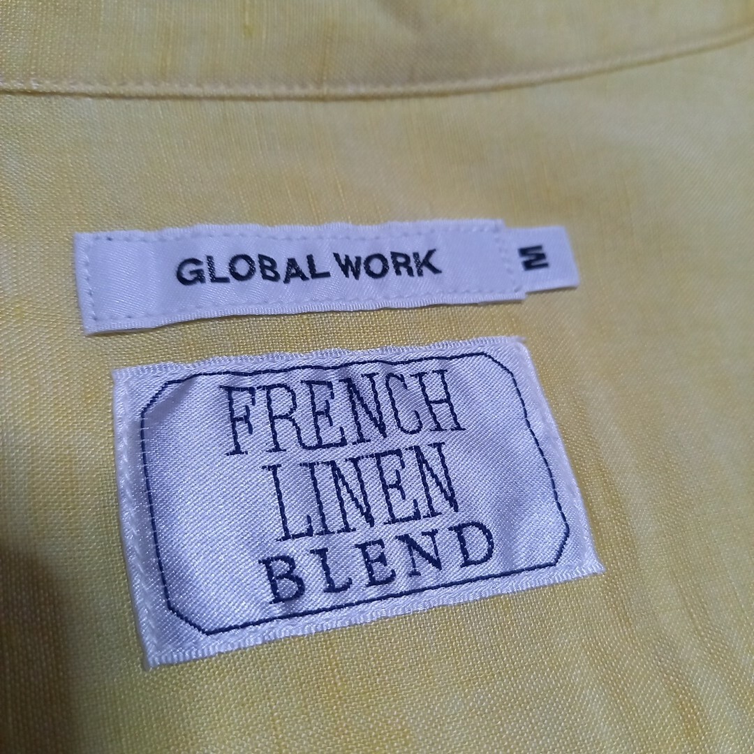 GLOBAL WORK(グローバルワーク)のGLOBAL WORK麻レーヨン混シャツ七分丈黄M新品未使用タグ付 メンズのトップス(シャツ)の商品写真