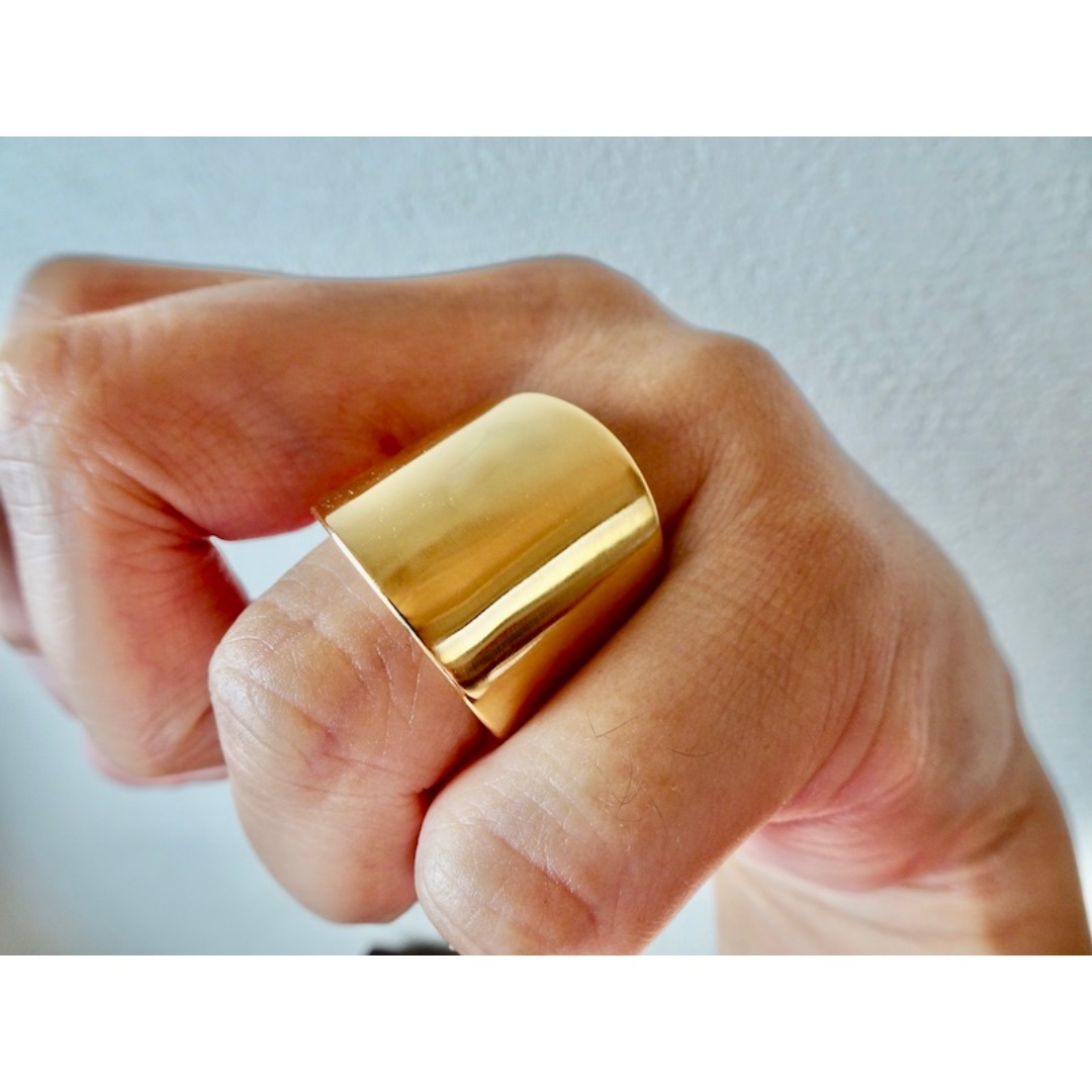 仁尾彫金『最大幅２.3cm最小幅８mm、ゴールド平打ちリング』285b メンズのアクセサリー(リング(指輪))の商品写真