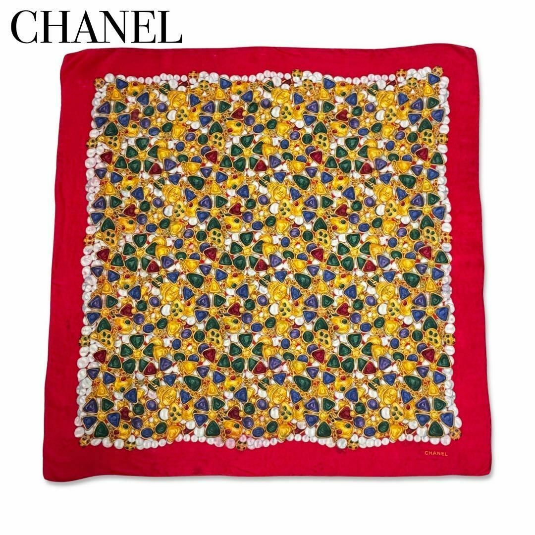 CHANEL(シャネル)のシャネル ココマーク シルク100% 大判 スカーフ ストール ショール レッド レディースのファッション小物(バンダナ/スカーフ)の商品写真