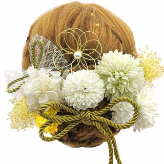 【色:ホワイト&ライトグリーン】[JZOON] 髪飾り 11点セット 高級造花 (その他)
