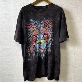 ザマウンテン　タイダイ染　アニマルロゴ　ライオン　100％コットン　メンズ　古着(Tシャツ/カットソー(半袖/袖なし))