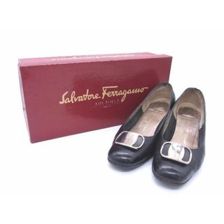 サルヴァトーレフェラガモ(Salvatore Ferragamo)のSalvatore Ferragamo フェラガモ ヴァラ レザー パンプス 表記サイズ5(約22.5cm) ヒール 靴 レディース ブラック系 DD2327(ハイヒール/パンプス)