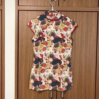 シンガポールで購入　チャイナブラウス　中華シャツ　旗袍 Sサイズ(シャツ/ブラウス(半袖/袖なし))