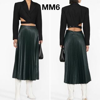 MM6 マルジェラ プリーツスカート フェイクレザースカート L 黒
