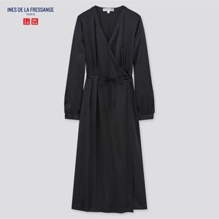 ユニクロ(UNIQLO)のユニクロ　イネス　シルクラップワンピース　ブラック(ロングワンピース/マキシワンピース)