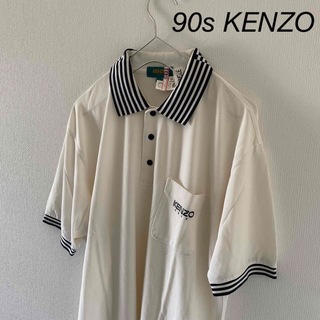 ケンゾー(KENZO)の90sKENZOケンゾーポロシャツ半袖ホワイト白tシャツメンズLリンガーt(ポロシャツ)