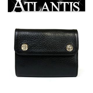 クロムハーツ(Chrome Hearts)のCHROME HEARTS 銀座店 クロムハーツ 新品 ウェーブ ミニ ウォレット クロスボタン 三つ折財布 SV925 黒 94878(折り財布)