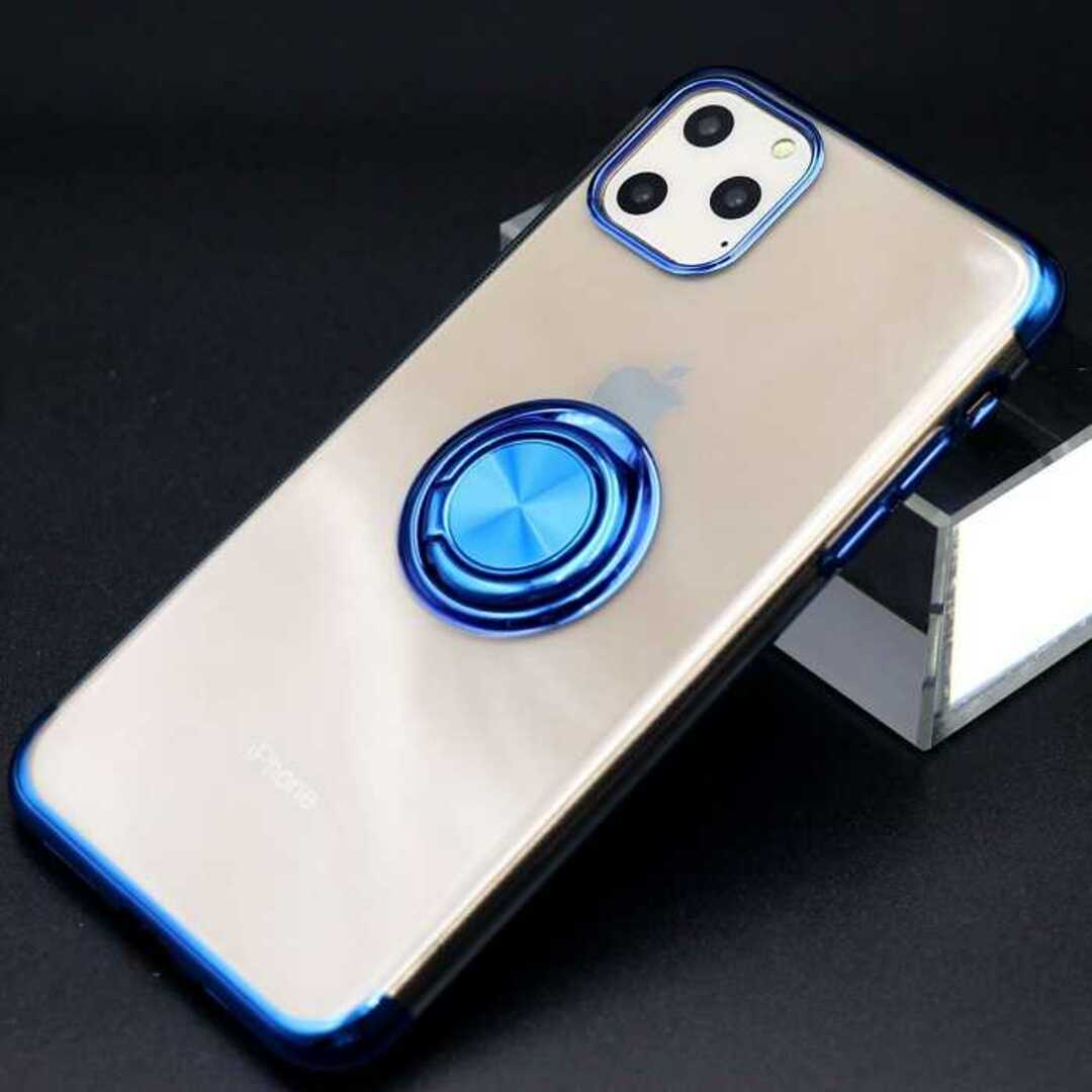 リング付き クリアケース iPhone 11 ケース ブルー 薄型 スマホ/家電/カメラのスマホアクセサリー(iPhoneケース)の商品写真