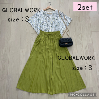 GLOBAL WORK - 初夏の爽やかコーデ♡グローバルワーク　ブラウス・スカート見えワイドパンツ　セット